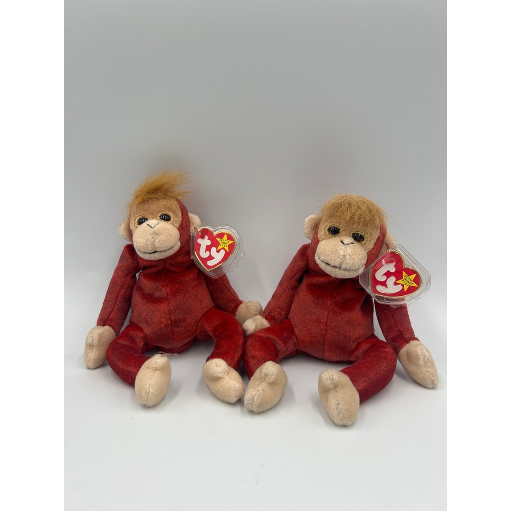 Ty Beanie Babies Schweetheart Orangutan Monkey Plush Set 2 Red 1999 4239 Vintage